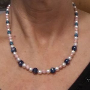 Shiney Blue, White and Pink Necklace